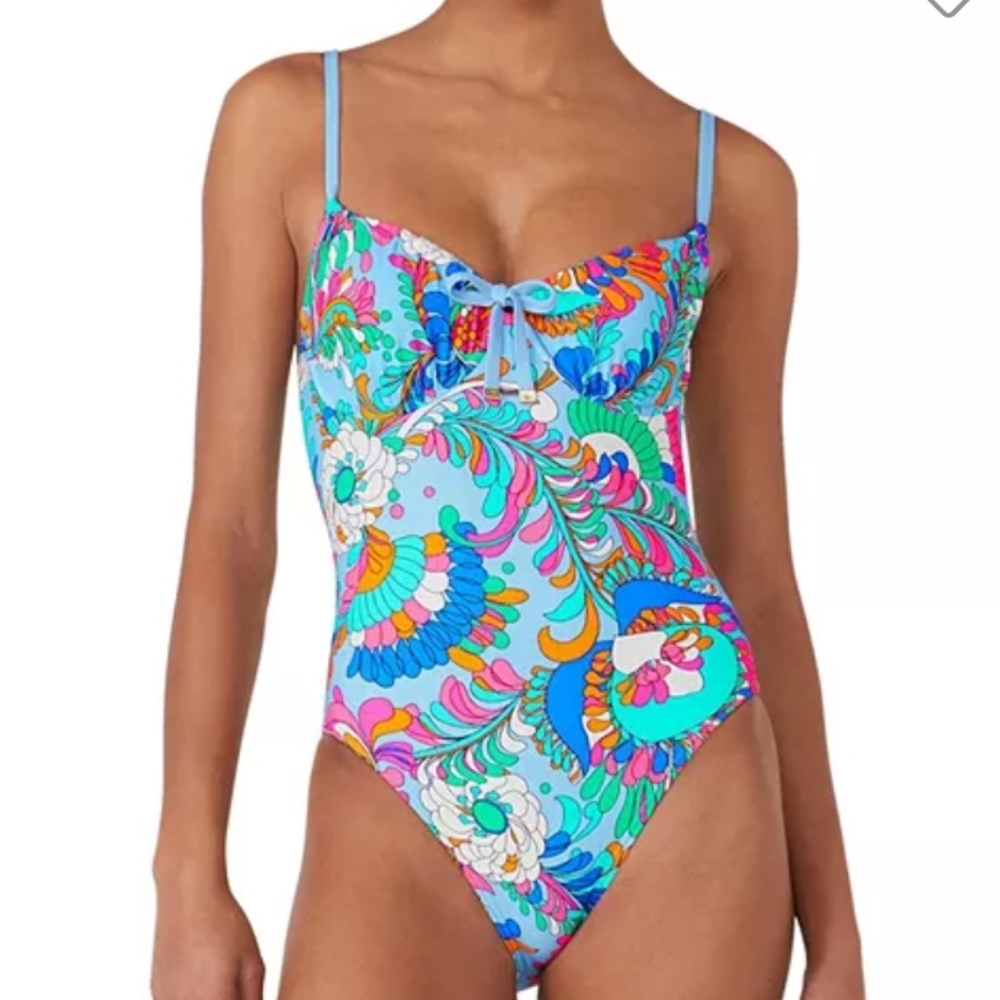 Kate Spade Multicolor One Piece Swimsuit Blue Boho Paisley Women's Small NWT